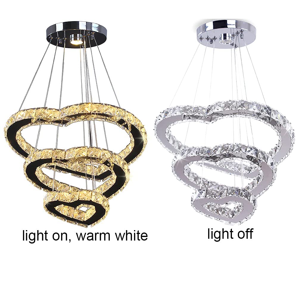 Modern Crystal 3 Heart Rings LED Chandelier Light Fixture Pendant