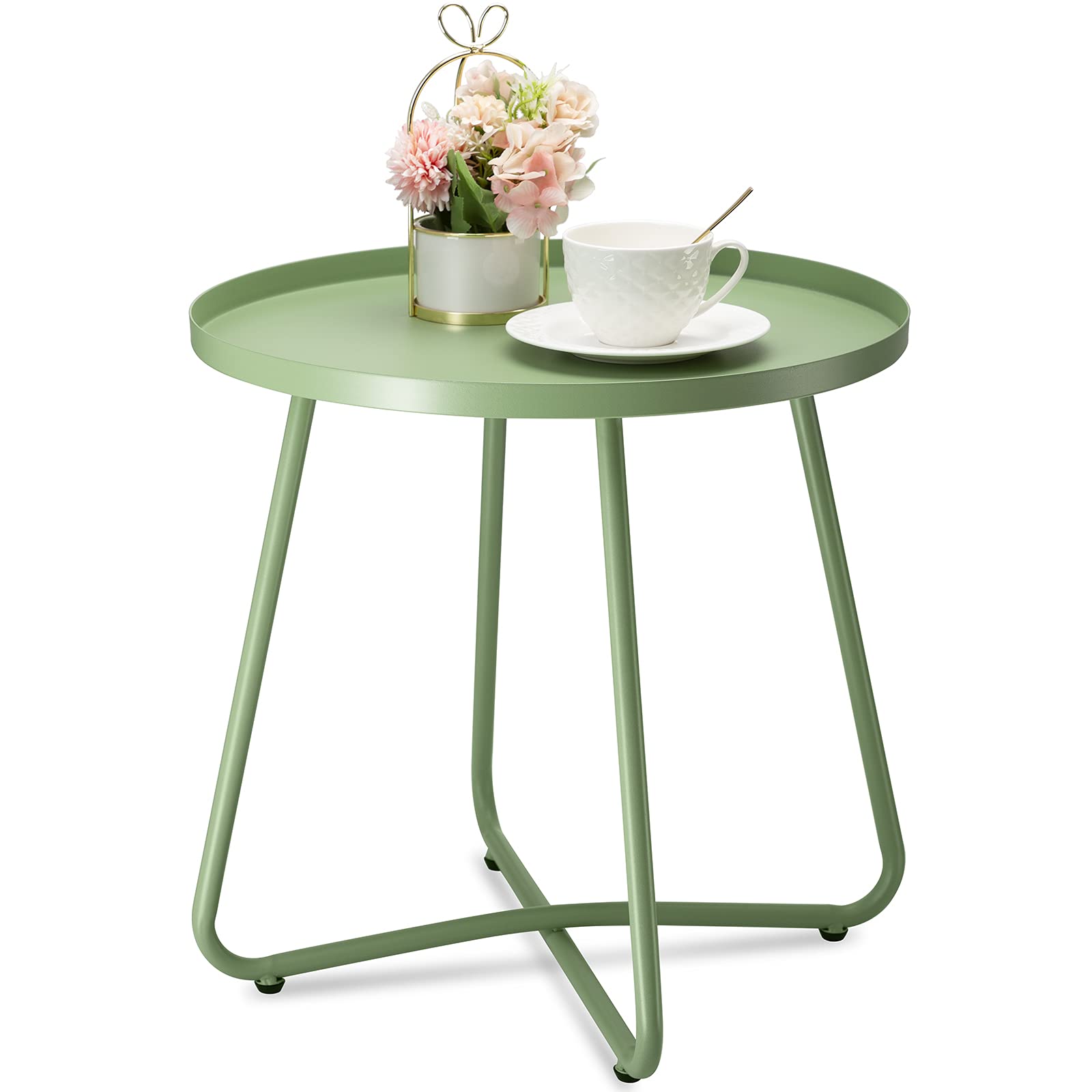 Outdoor Side Tables, Weather Resistant Steel Patio Small Round Outdoor Metal End Table