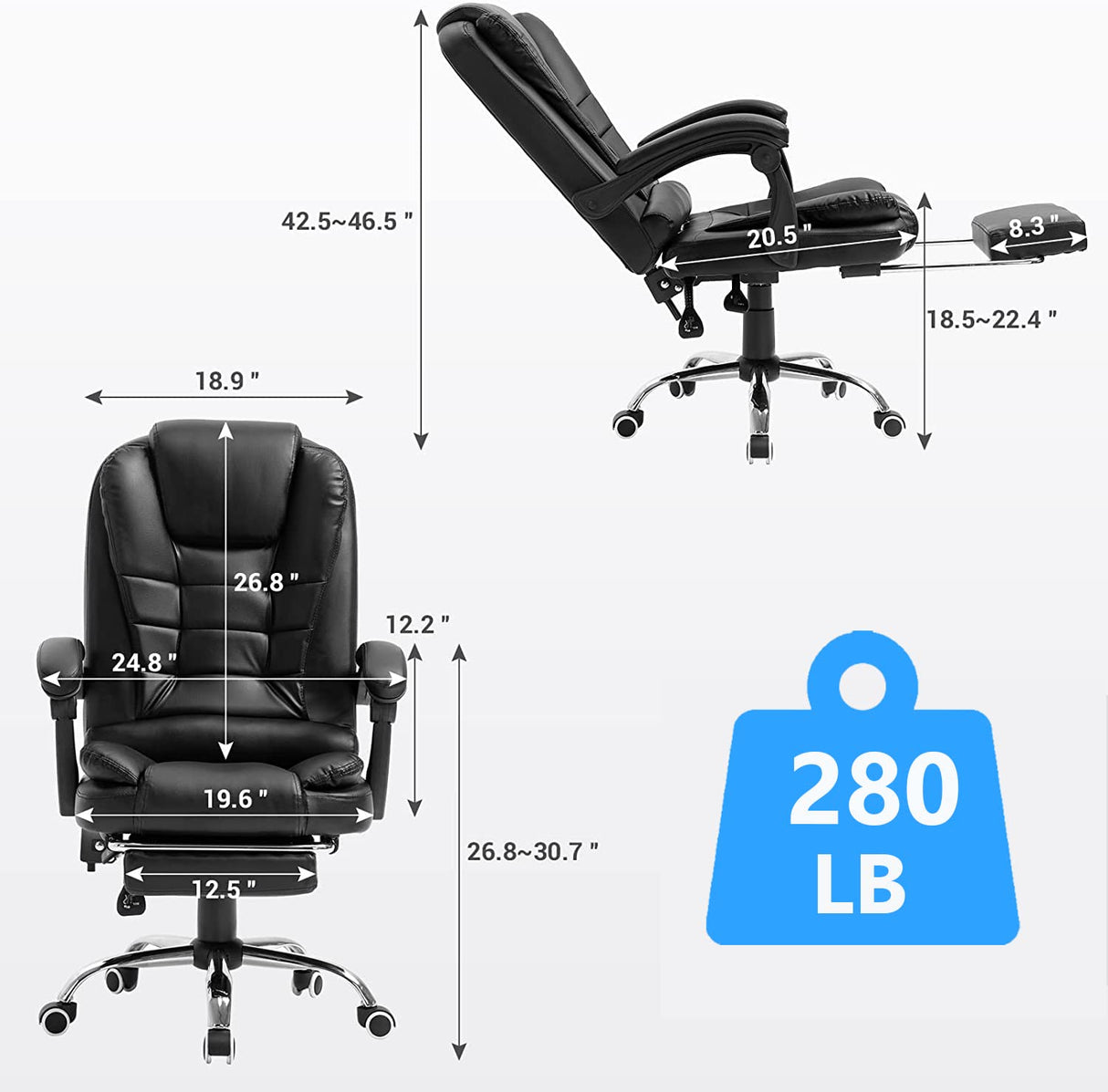 Reclining Massage Office Chair with Footrest, Executive Office Chair with Lumbar Support