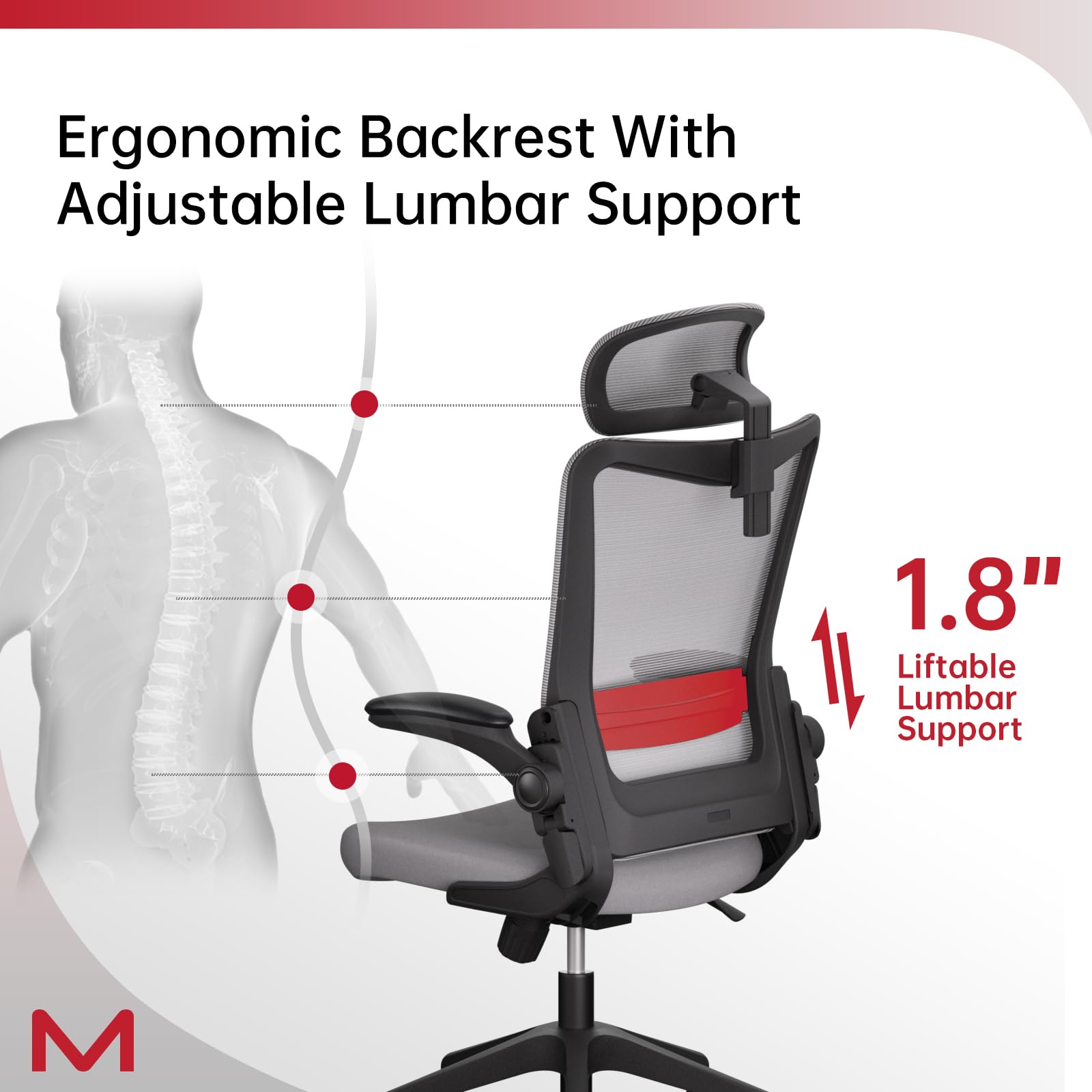 Motostuhl C6 Ergonomic Office Chair Office Desk Chair with Lumbar Support 2D Headrest Flip Up 4D Armrest 120° Rocking Mesh Computer Chair Office Chairs for Office Home Office Conference Room Usage