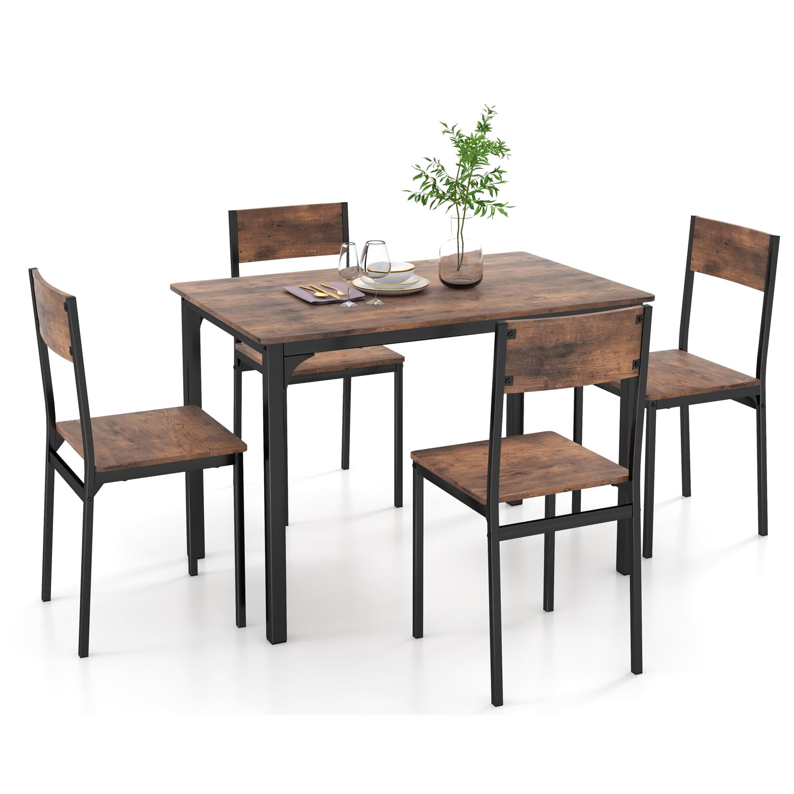 5-Piece Industrial Dining Set - Rustic Brown