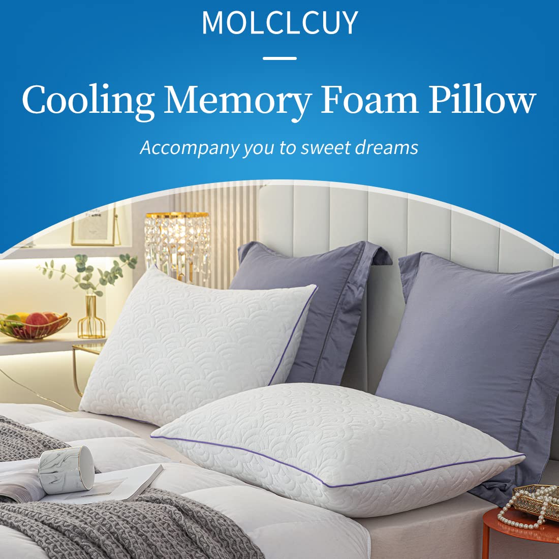 Memory Foam Pillows Queen Size Set of 2 Adjustable Cool Pillow for Side Back Stomach