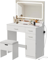 Vanity Desk with Mirror and LED Light Strip,Dressing Table with Large Drawer