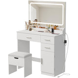 Vanity Desk with Mirror and LED Light Strip,Dressing Table with Large Drawer