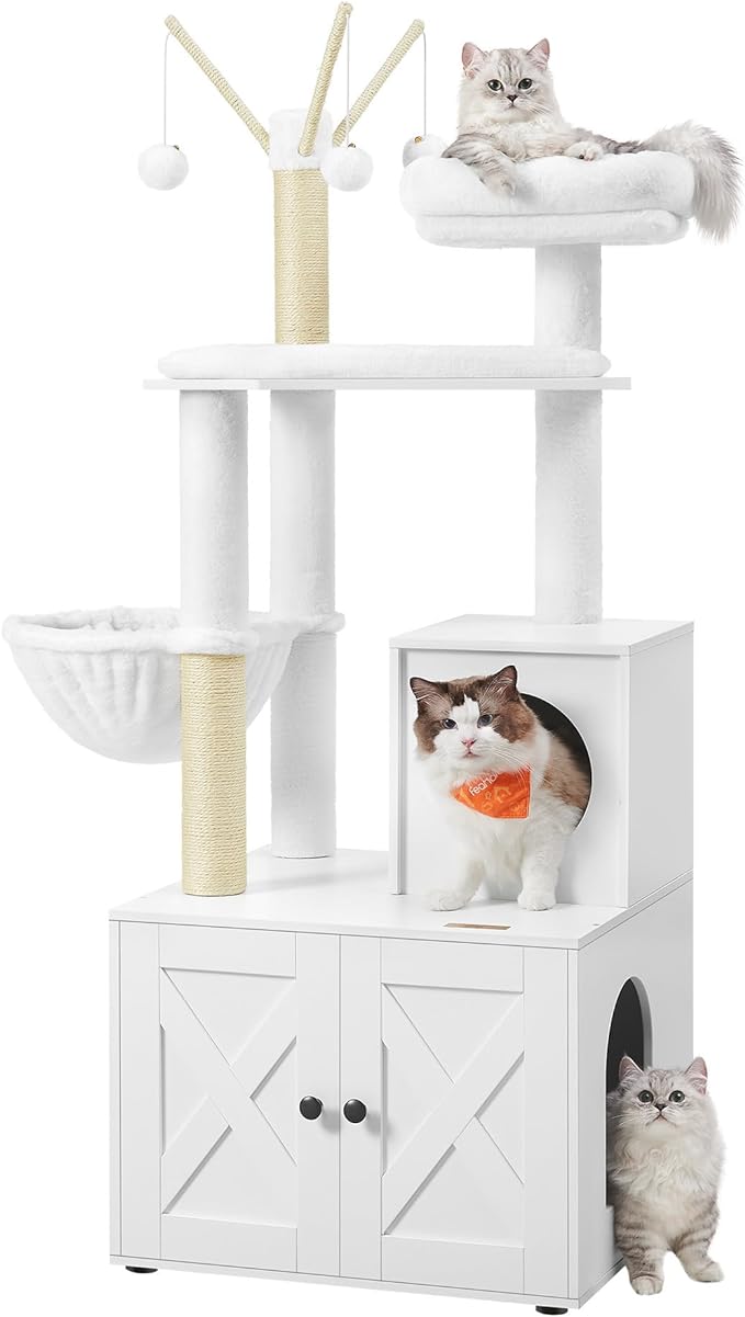 Woody Wonders Cat Tree with Litter Box Furniture Hidden Enclosure, 2-in-1 Modern Tower