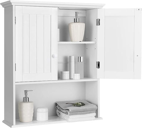 Wall Mounted Bathroom Cabinet, Over The Toilet Storage Cabinet w/Double Doors & Adjustable Shelf,