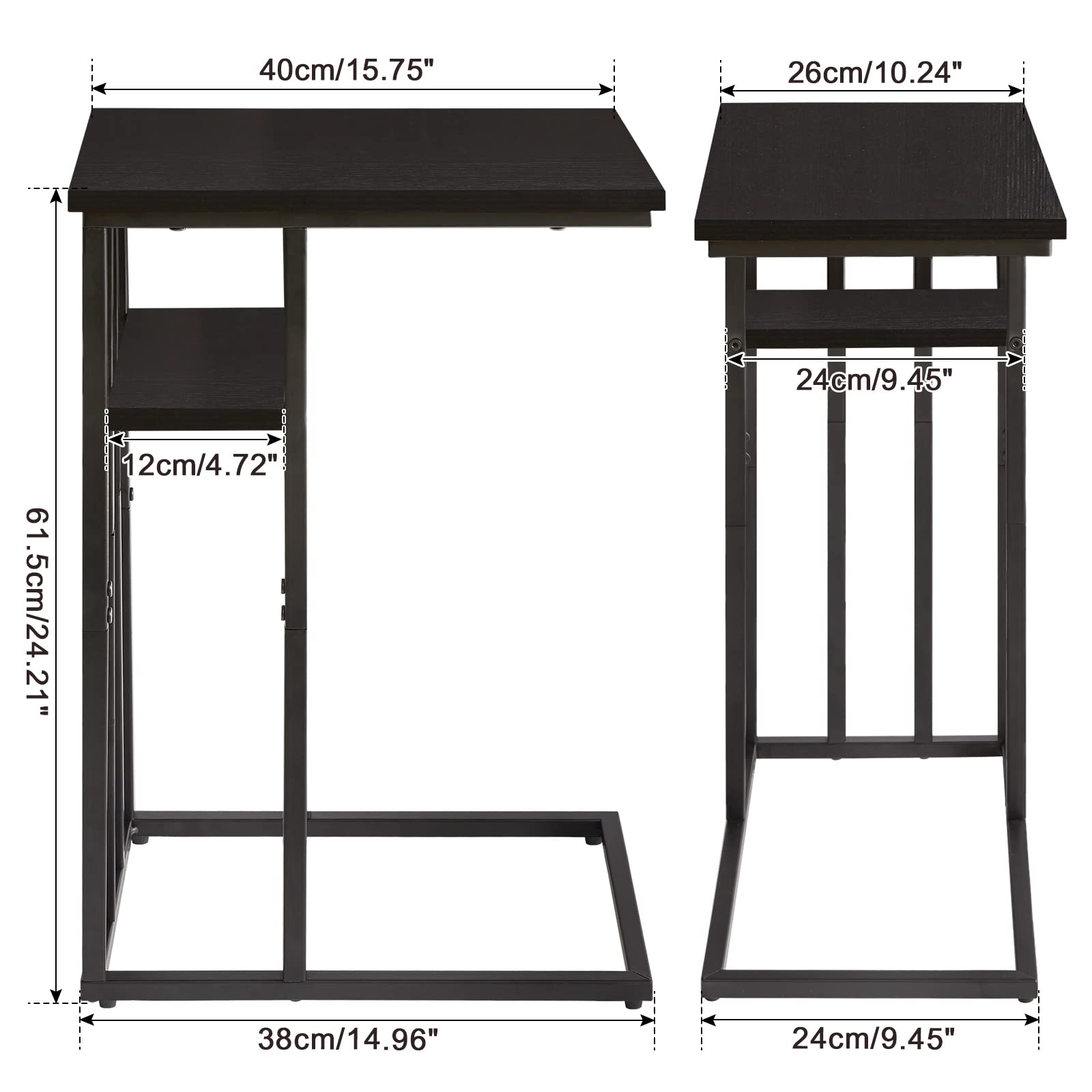 C Shaped End Table, Sofa Side Table, Small Table with Metal Frames, Vintage Couch Table