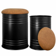 Metal Barrel Ottoman Storage Stool Set of 2, Rustic Accent Side Table