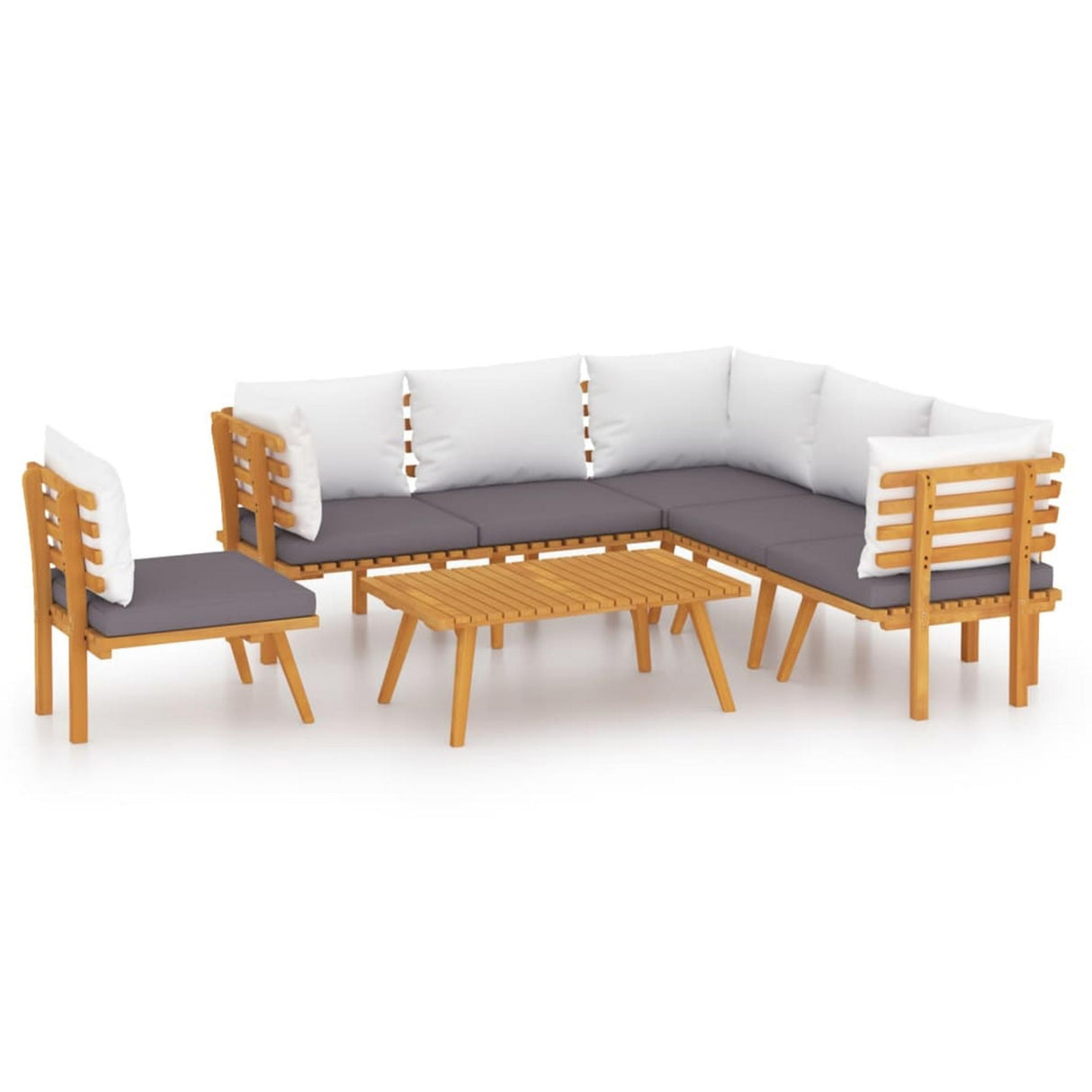 Roma 7pc Outdoor Modular Corner Sofa Set, Coffee Table, Acacia Wood