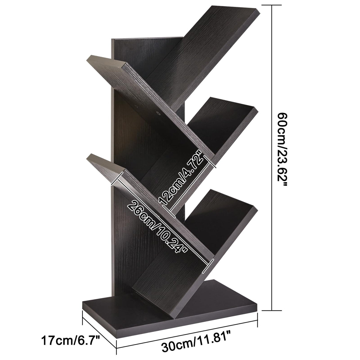 YMYNY 4 Tiers Tree Bookshelf, Retro Brown +Black,HBC014H+HBC014B