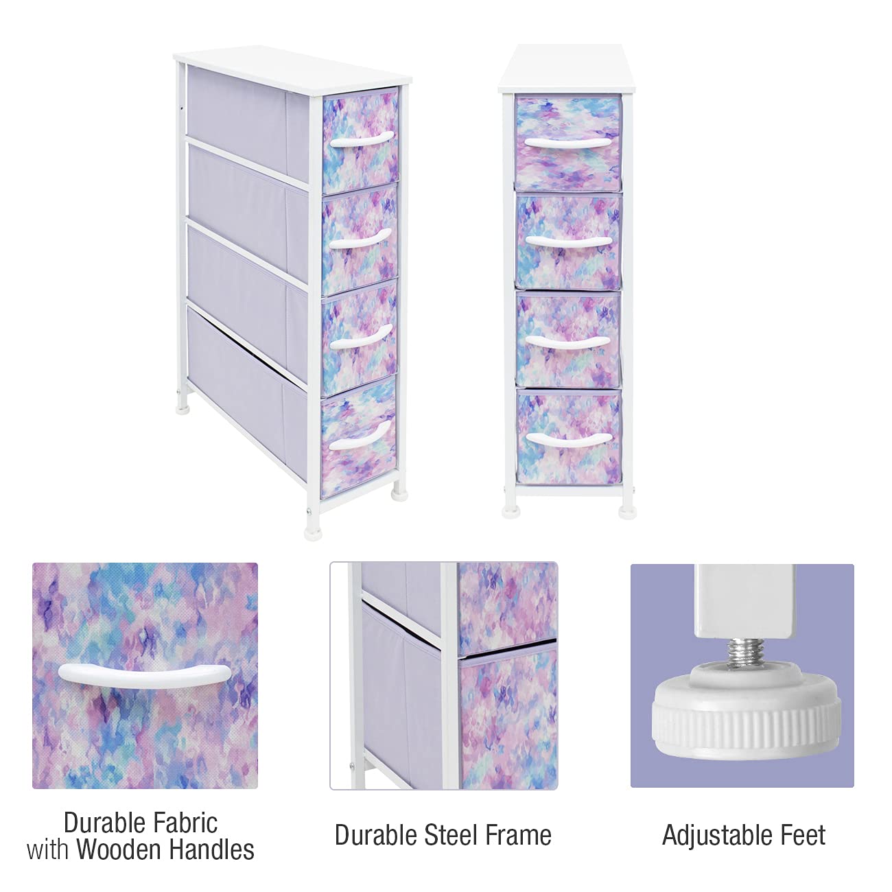 Sorbus Kids Narrow Dresser with 4 Drawers - Vertical Slim Storage Chest of Drawers with Steel Frame, Wood Top & Easy Pull Fabric Bins for Small Spaces, Closets, Bedroom, Bathroom & Laundry