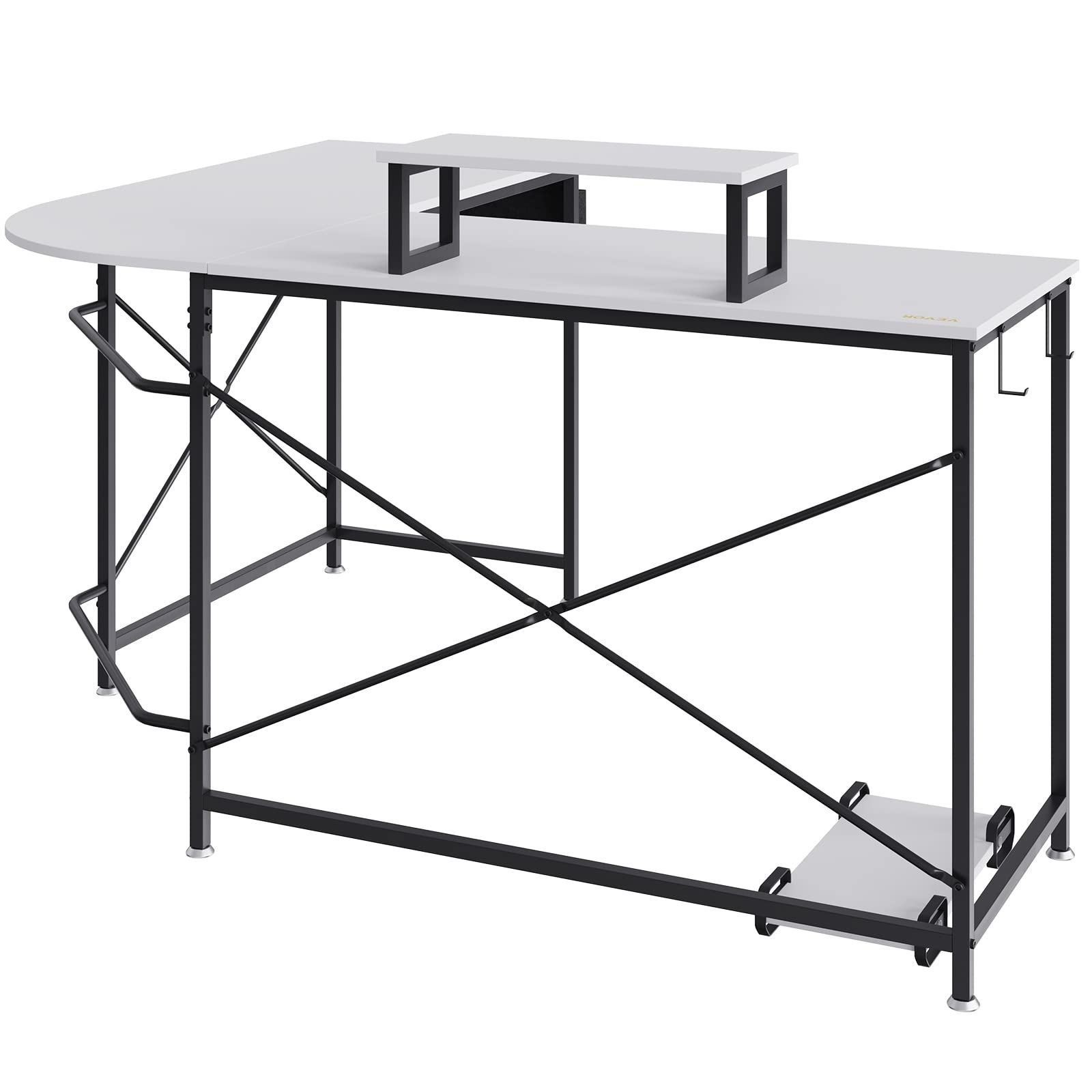 Shaped Computer Desk 59'' L Shaped Desk with Storage Bag Monitor Riser and CPU hite