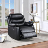 Eilbra Faux Leather Power Recliner with Pillow Top Armrest in Black