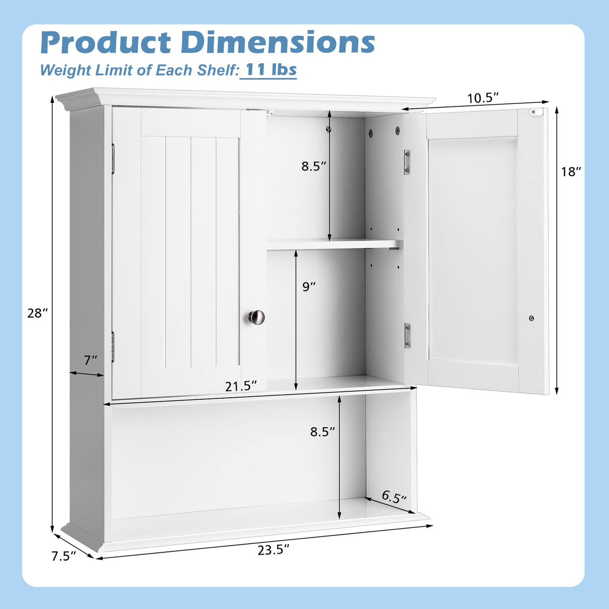 Bathroom Wall Cabinet, Wall Mounted Storage Cabinet with Double Doors,