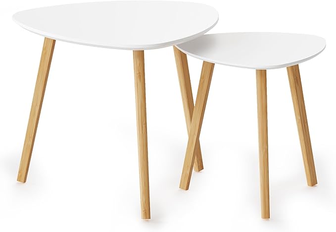 Bamboo Nesting Triangle End Table,Set of 2 Coffee Table Modern Minimalist Side