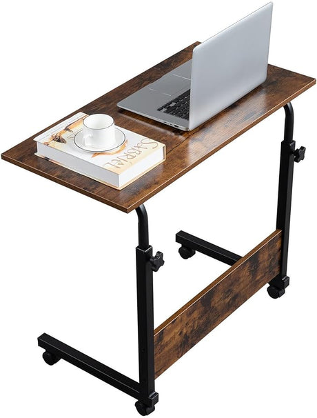 Computer Desk, Desk, Liftable, Removable Vintage-Colored Bezel, Black Steel Frame