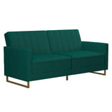 Skylar 77 Inch Futon Sofa Bed in Velvet Fabric, Industrial Modern Upholstered Couch Sleeper