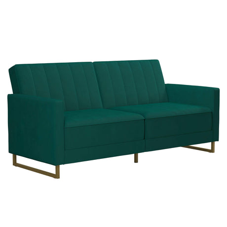 Skylar 77 Inch Futon Sofa Bed in Velvet Fabric, Industrial Modern Upholstered Couch Sleeper