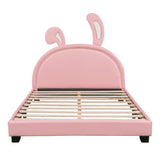 Full Size Upholstered Leather Platform Bed with Bunny Ears Headboard