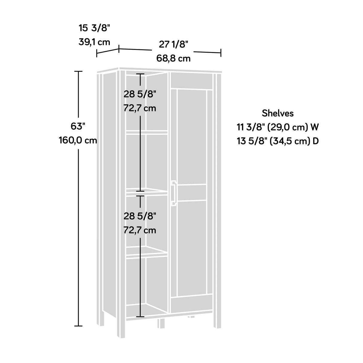 Miscellaneous Sliding Door Storage Pantry cabinets, L: 27.09" x W: 15.39" x H: 62.99",