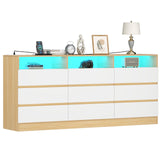 9 Drawer Dresser with Power Outlet and LED Light, Modern Storage Dresser