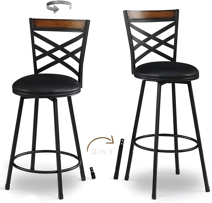 New Brown Swivel Bar Stools Set of 2, Adjustable Seat Height Bar Stools