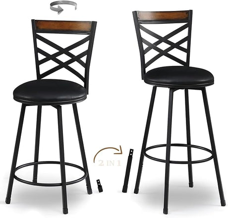 New Brown Swivel Bar Stools Set of 2, Adjustable Seat Height Bar Stools