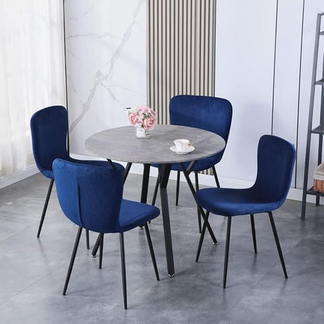 Round Glass Dining Table Set for 4, 5-Piece Modern Tempered Glass Dining Table