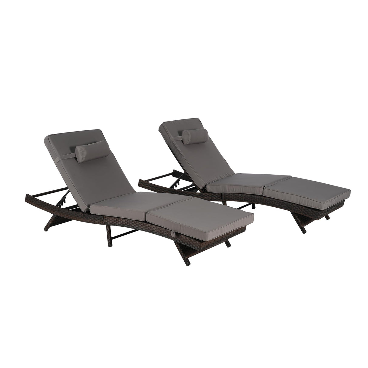 Outdoor Wicker Long Reclining Chair Set of 2 with Cushion