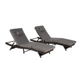 Outdoor Wicker Long Reclining Chair Set of 2 with Cushion
