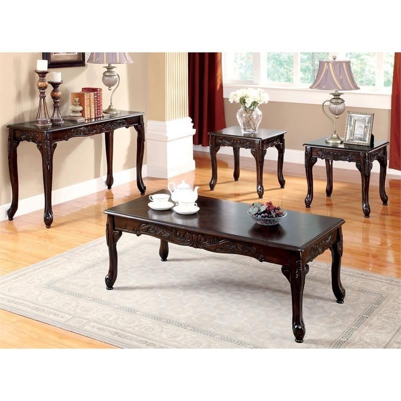 Alice Solid Wood 3-Piece Coffee Table Set in Dark Cherry