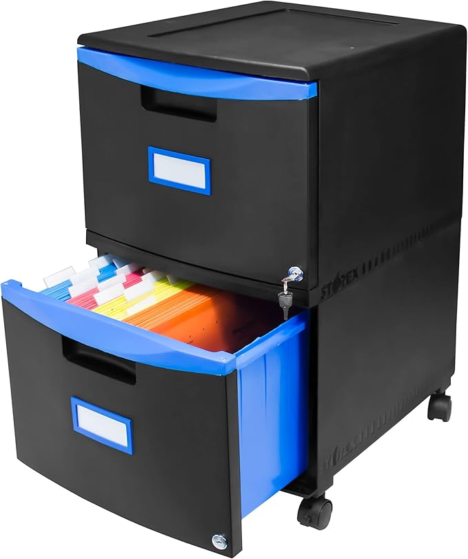 Plastic Two-Drawer File Cabinet – Locking Document Organizer