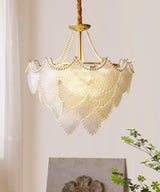 Gold Multi-Tier Crystal Chandelier, Shell Cloud Glass Metal Pendant Chandeliers Hanging