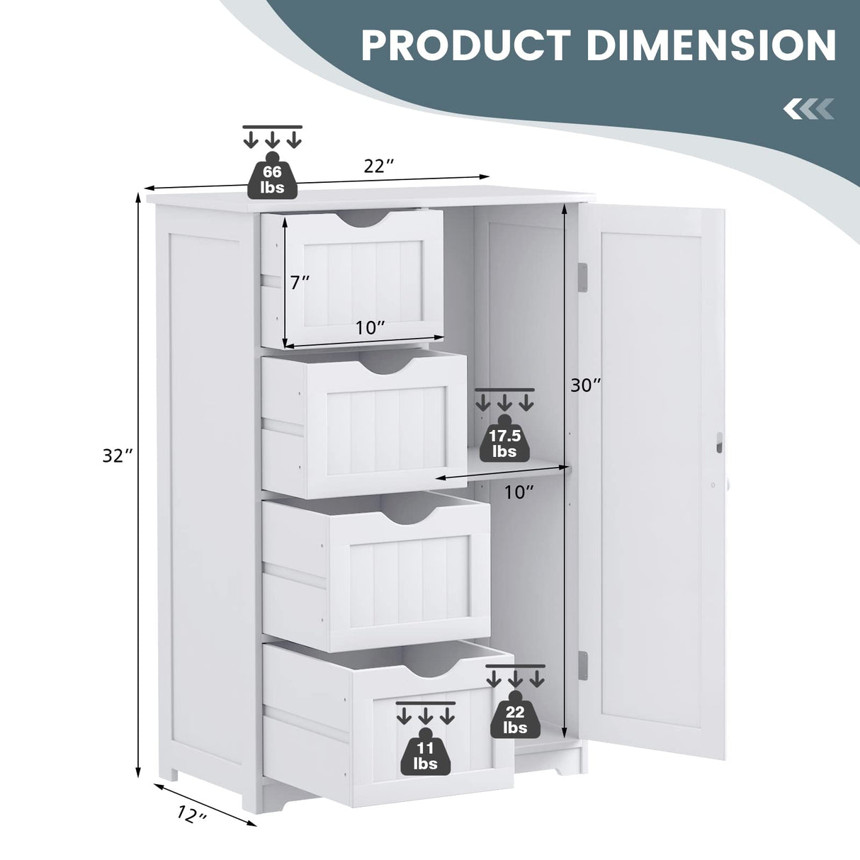 Bathroom Storage Cabinet, Wooden Storage Cupboard Organizer with 4 Drawers