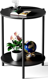 Round Coffee Table, 2-Tier 32.9" Circle Coffee Tables with Storage Wood Rustic