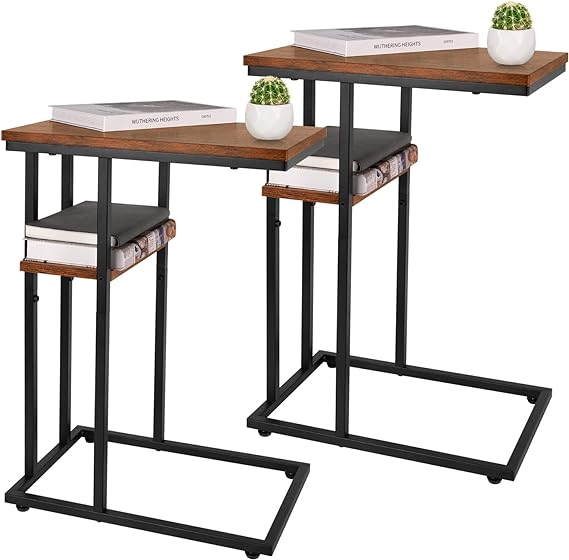 C Table End Table Set of 2, Side Tables Living Room, C Shaped Side Table