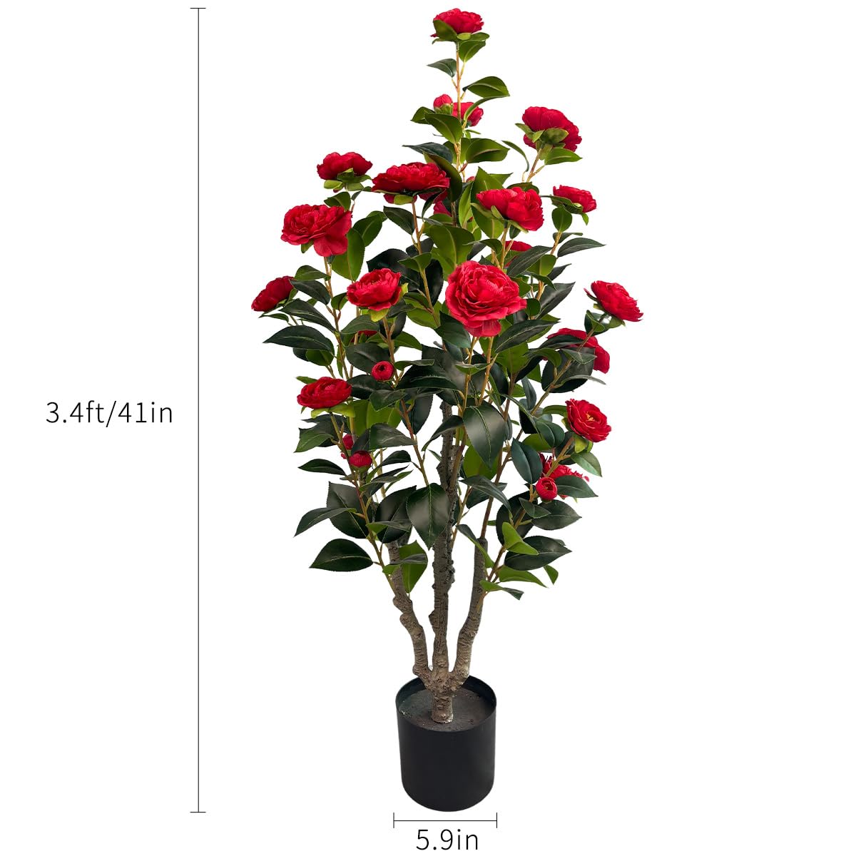 3.4ft Artificial Camellia Tree | Red Flowers & Green Leaves | Indoor Outdoor Decor