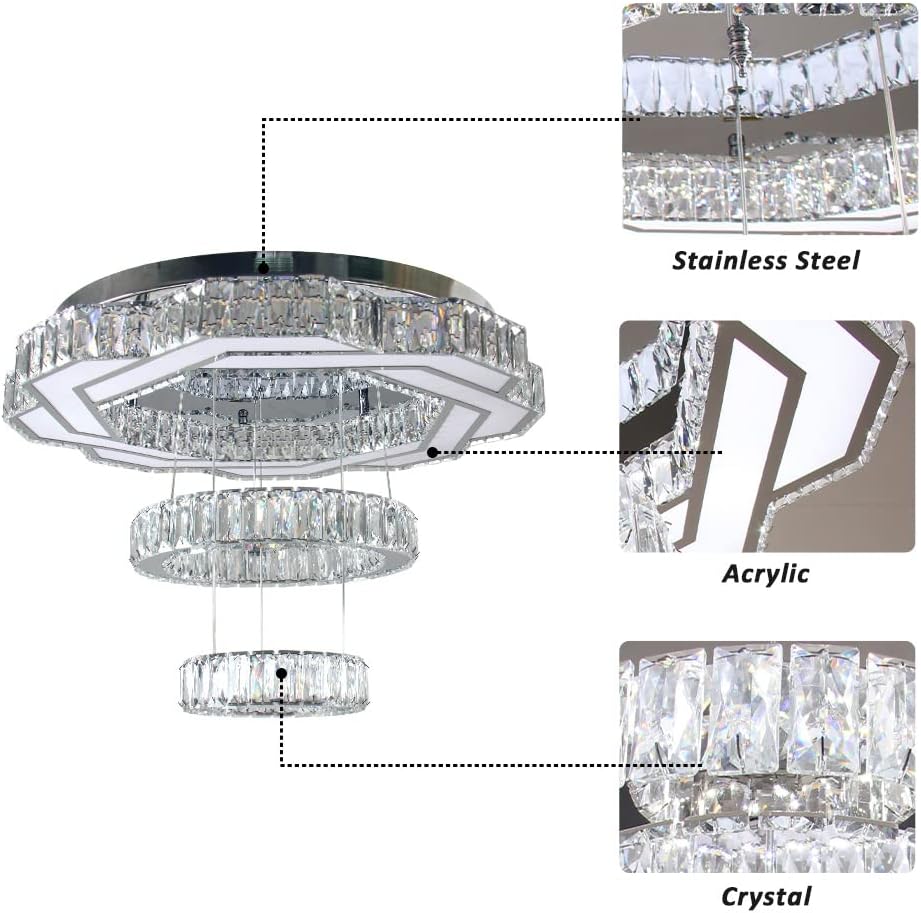 22.5" Crystal Chandeliers Living Room Modern Chandelier Crystal Ceiling Light LED 2