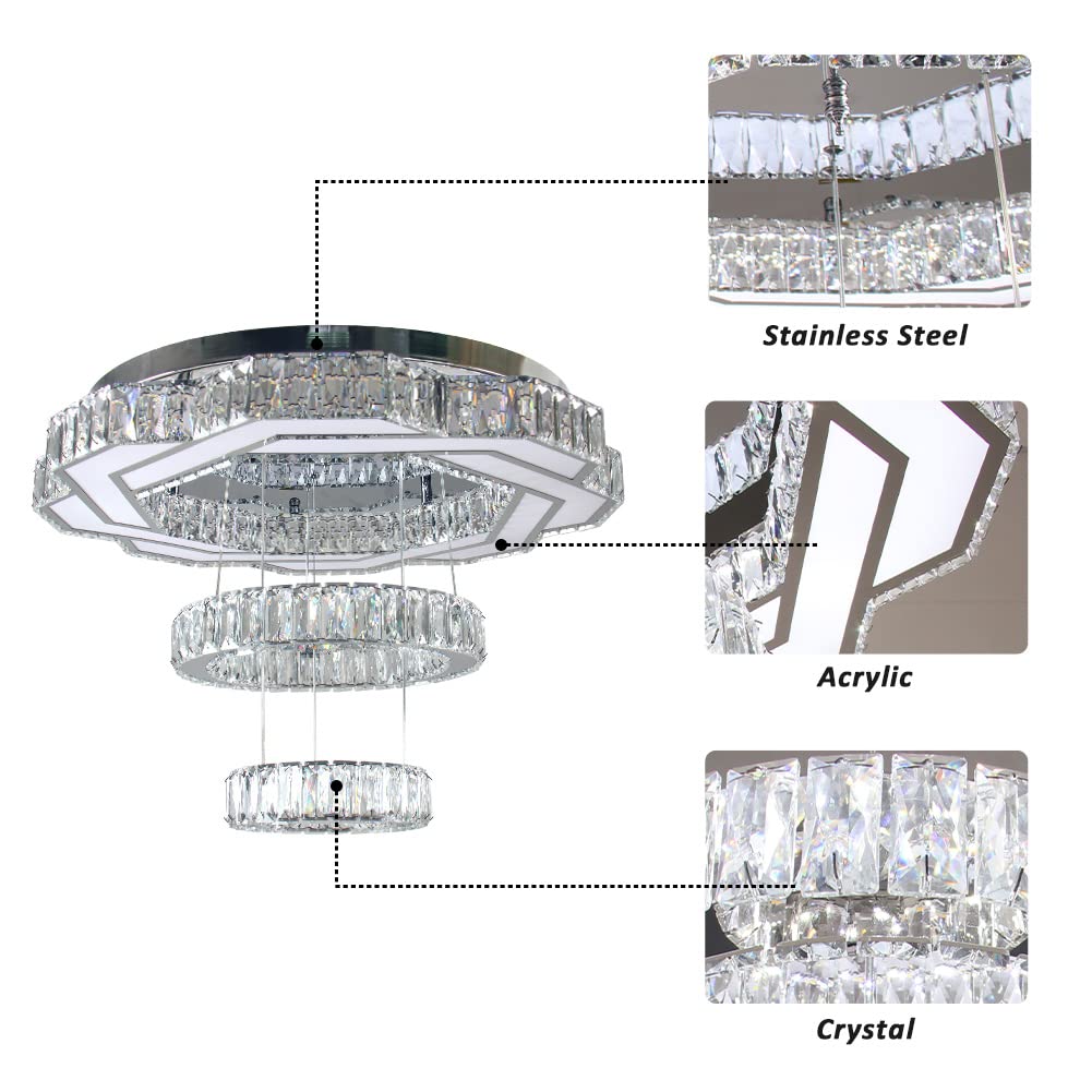 22.5" Crystal Chandeliers Living Room Modern Chandelier Crystal Ceiling Light LED 2