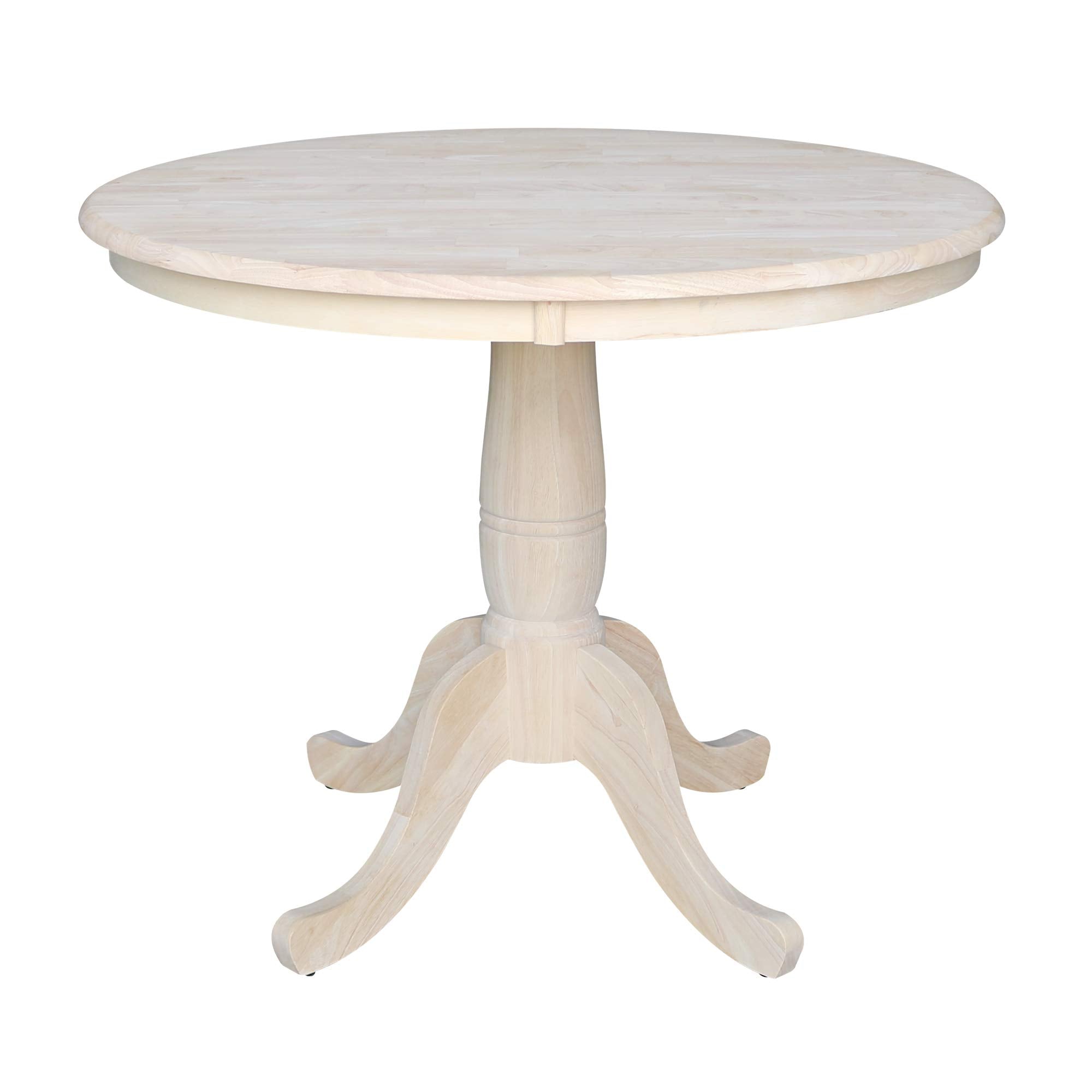 IC International Concepts 36" Round Top Pedestal Dining Table, Unfinished