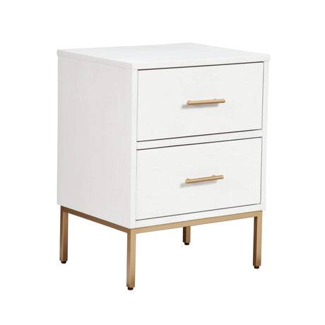 26 Inch 2 Drawer Wooden Nightstand with Metal Base, White