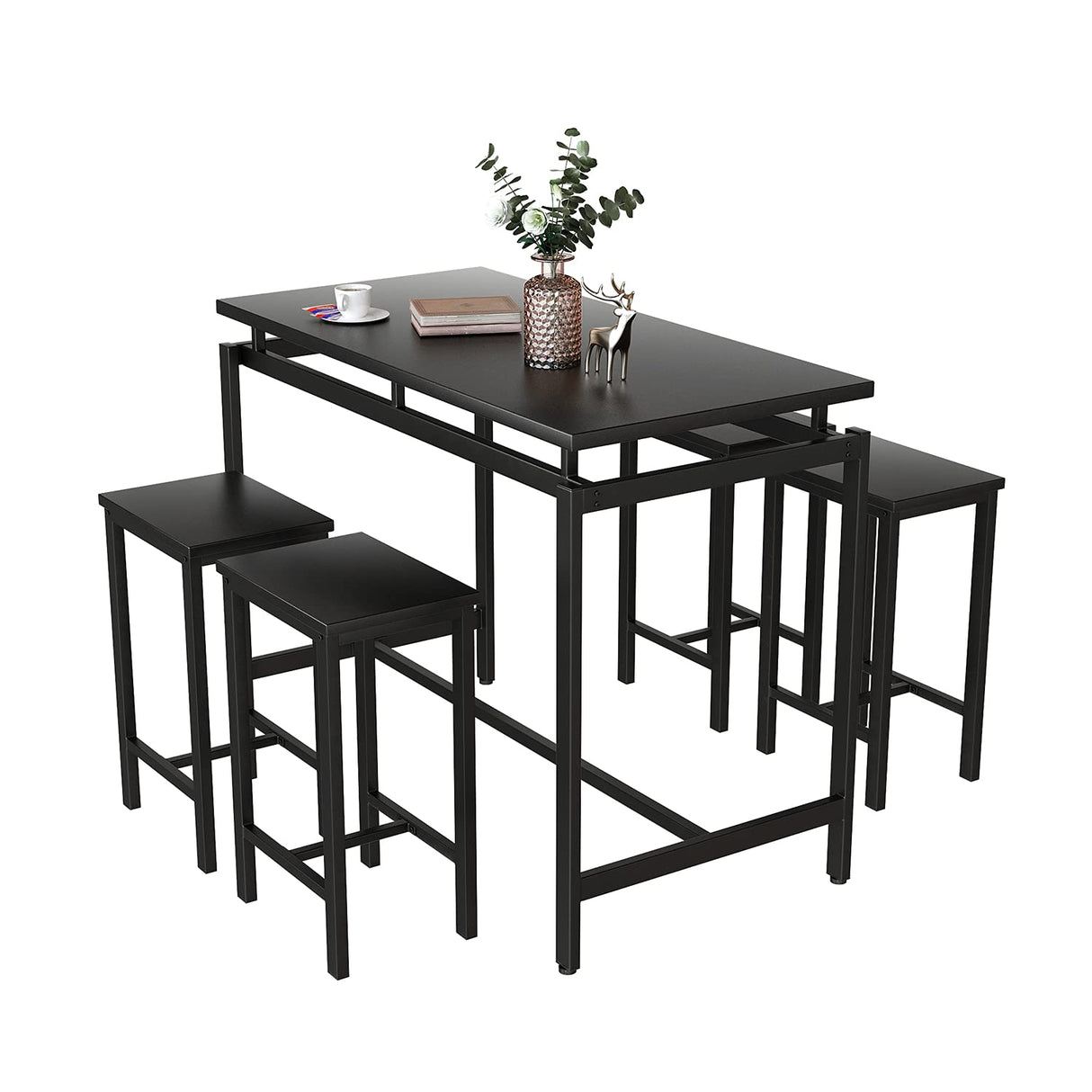 5 Pcs Dining Table Set, Modern Bar Table Set with 4 Chair, Home Kitchen Breakfast