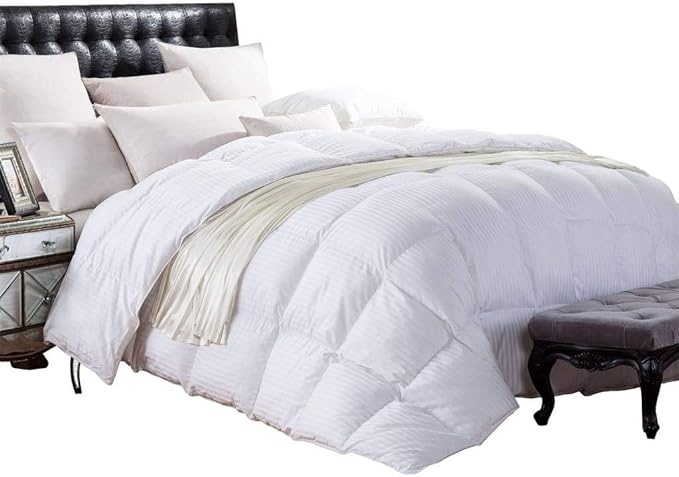 Size 1200 Thread-Count Siberian Goose Down Comforter, 100% Egyptian Cotton, White Stripe, 50Oz