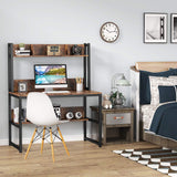 Computer Desk with Hutch, Wooden Small 42-inch Desk, Industrial Simple Office Desk with Storage Space for Home Office
