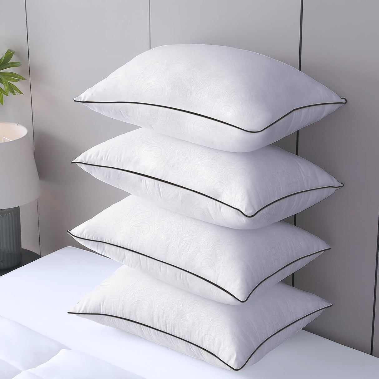 Pillows Queen Size Set of 4 for Sleeping, Soft and Supportive Bed Pillow for Side and Back Sleeper, Down Alternative Hotel Collection Sleeping Pillows 4 Pack -30x20 Inches