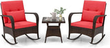 3 Pieces Rocking Bistro Set, Patiojoy Outdoor PE Rattan Rocker Chairs with Removable