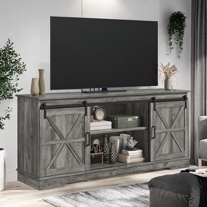 Farmhouse TV Stand for 65 Inch TV, Rustic Entertainment Center