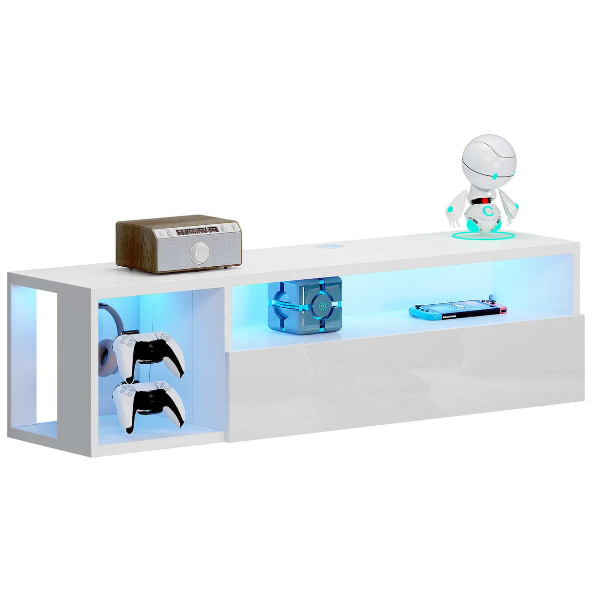 Floating TV Stand with LED Light, 39.3’’ Wall-Mounted Media Console