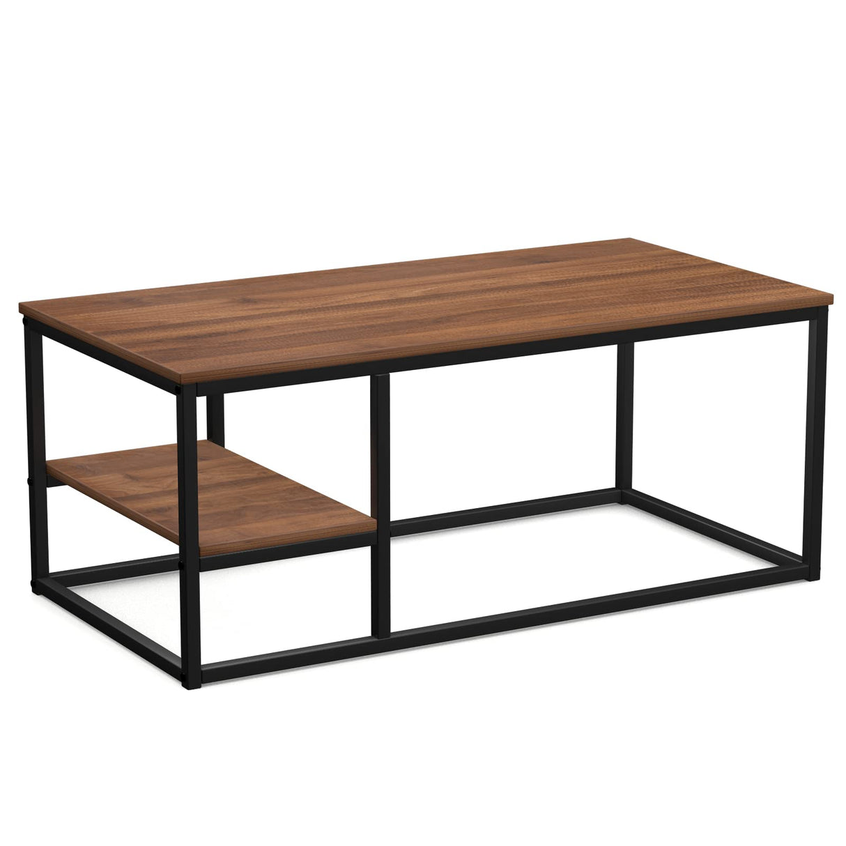 Coffee Table, Living Room Table, Coffee Table with Steel Frame and Shelves