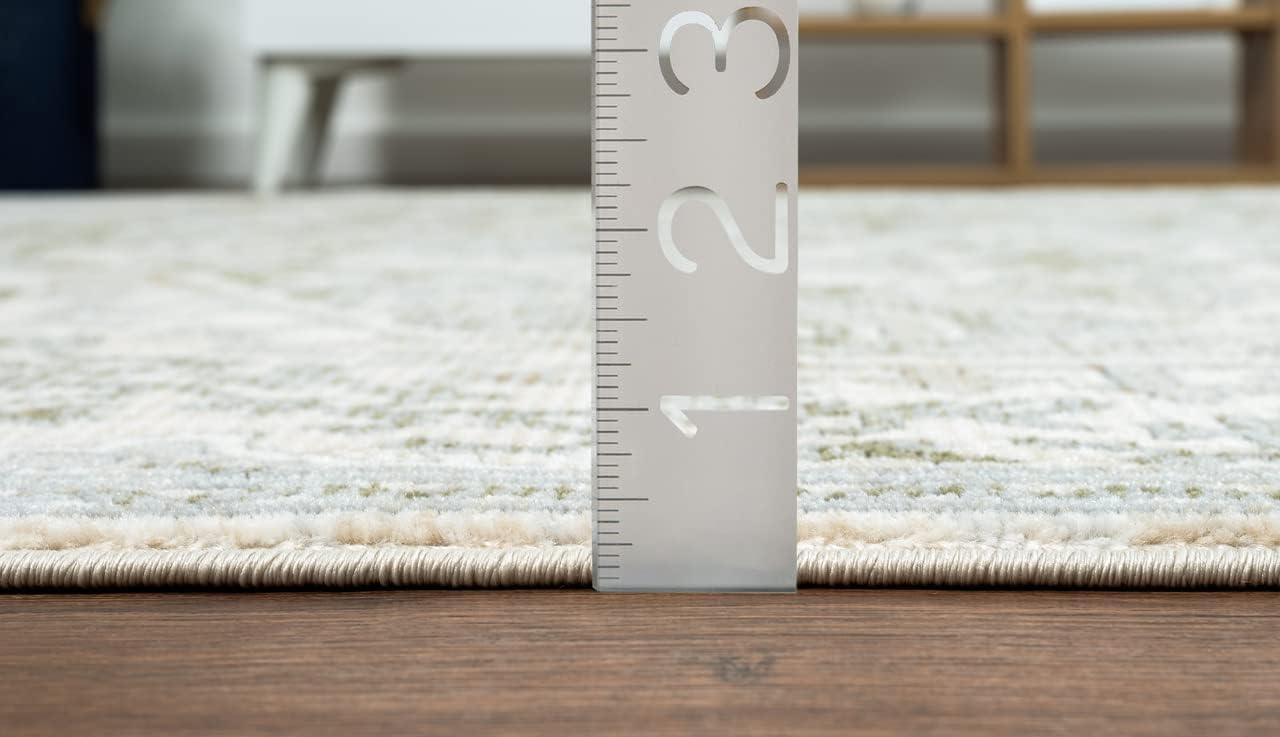 Vintage Beige Green Area Rug 9x12 - Non-Shedding Medium Pile for Living Room & Bedroom